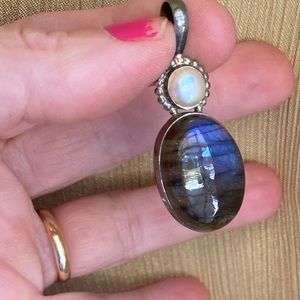 Vintage Silver Gemstone Cabochon Pendant no chain